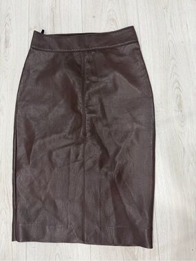 Babaton Chocolate Brown Leather Pencil Skirt